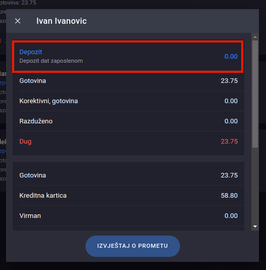 Unos depozita za korisnika