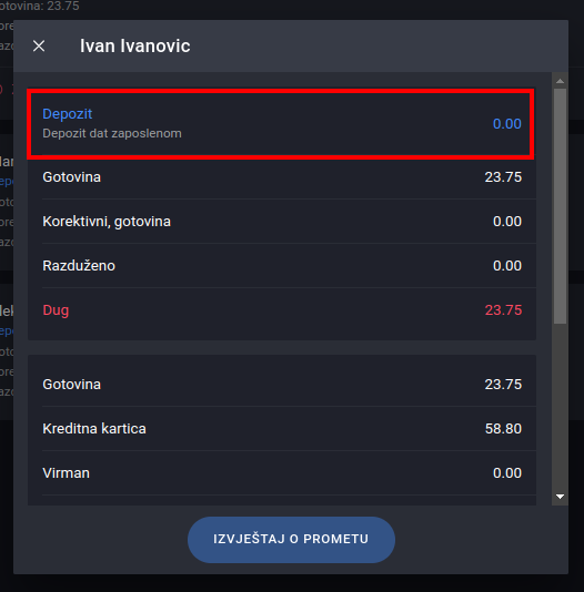Unos depozita za korisnika