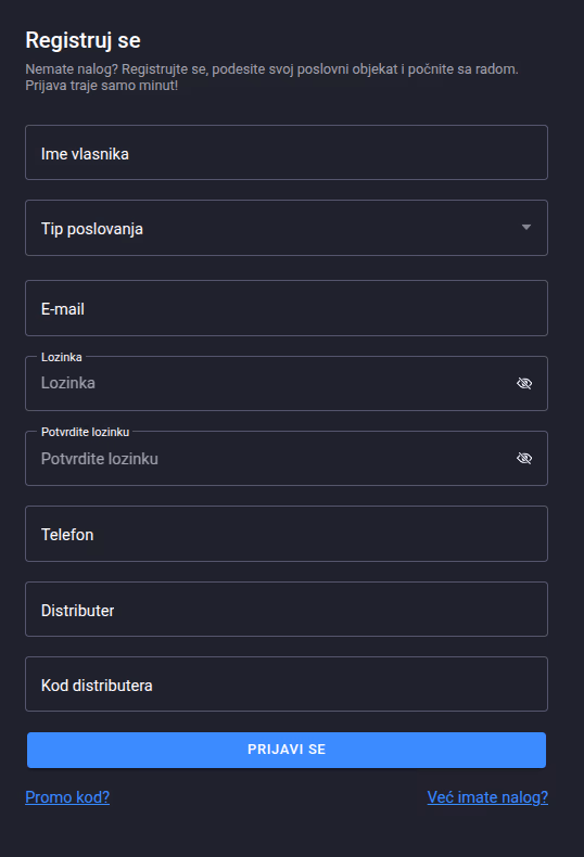 Registration form