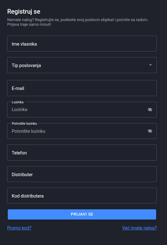Registration form