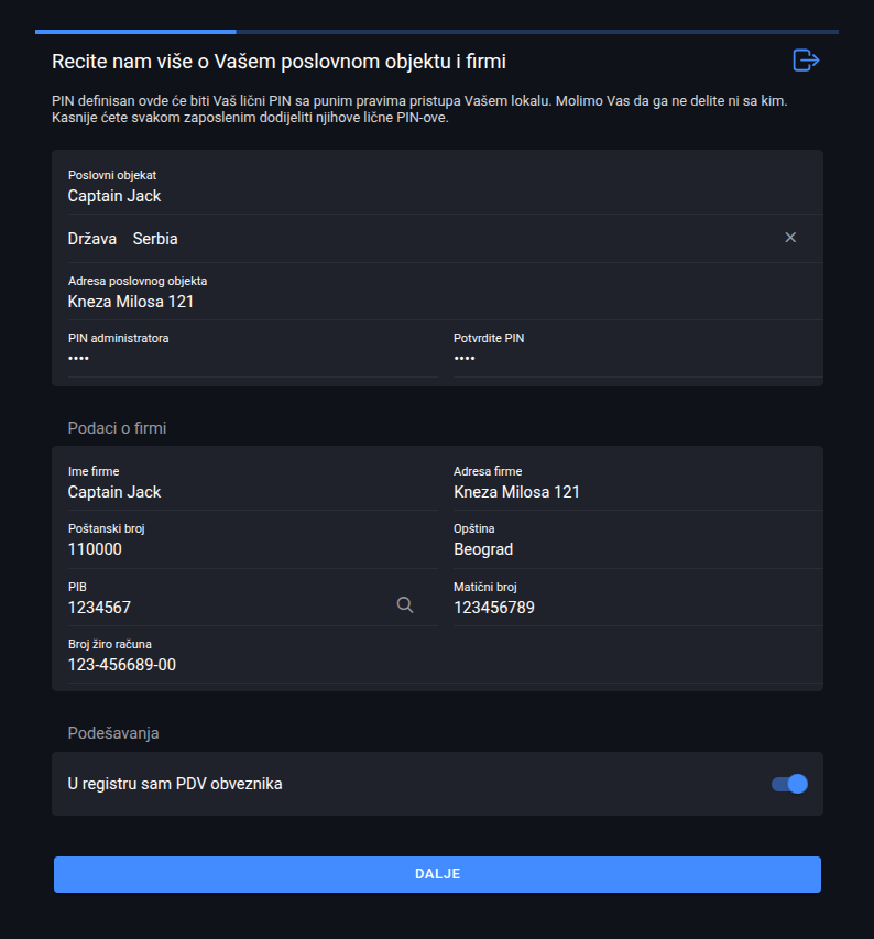 Company registration form complete
