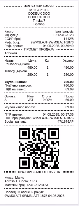 Receipt after closing advances