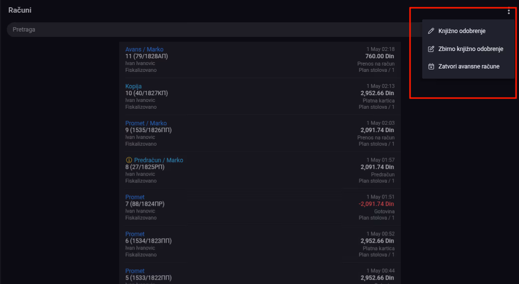 Close invoices options