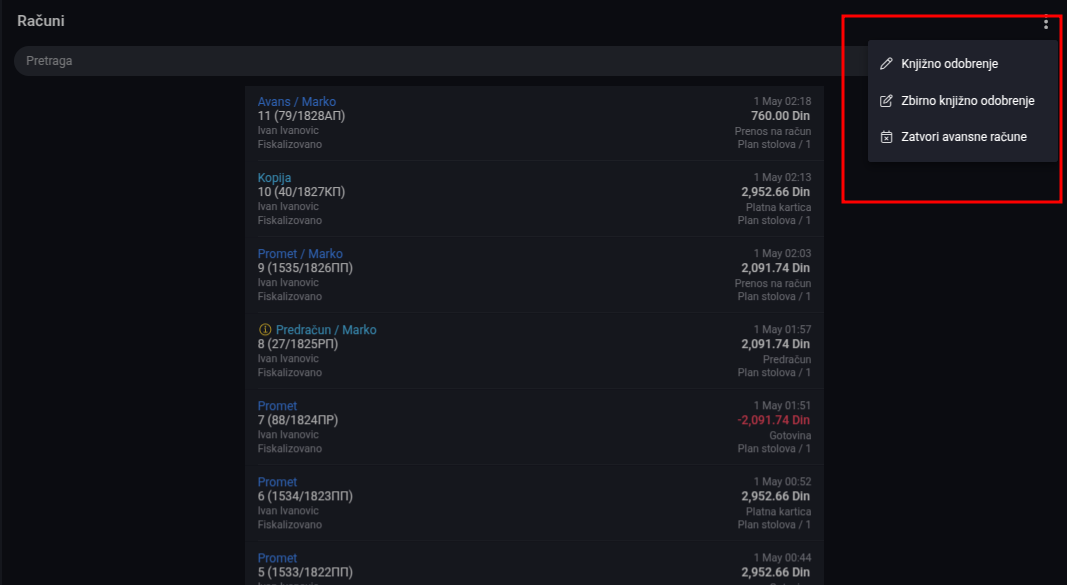 Close invoices options