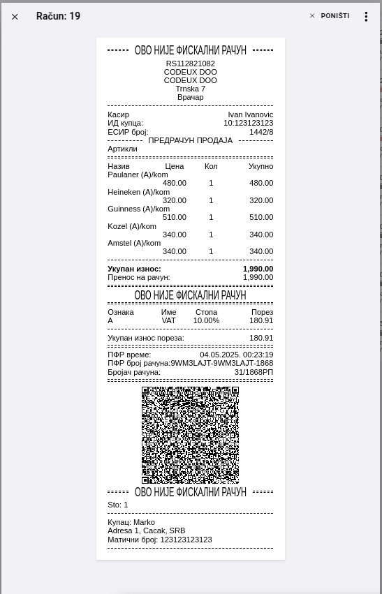 Refund receipt