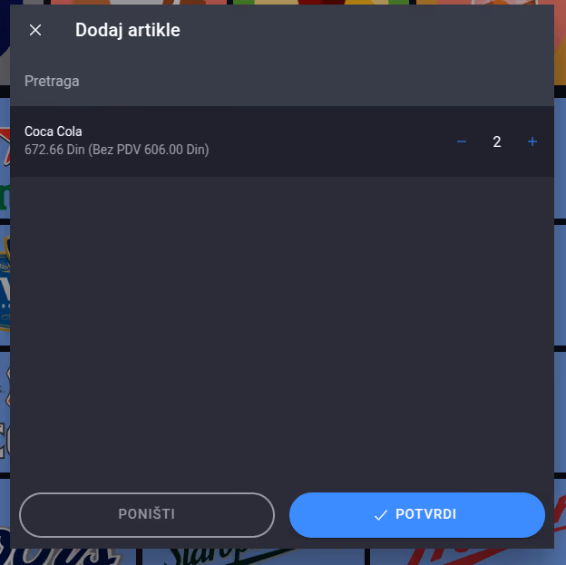 Adding an item through search