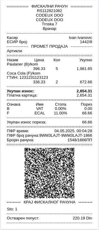 Receipt cash