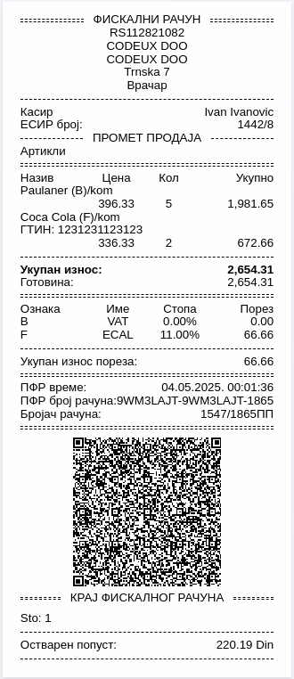 Receipt cash