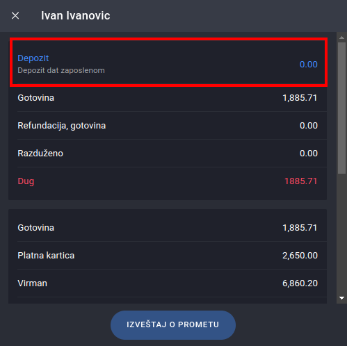 Enter user deposit button